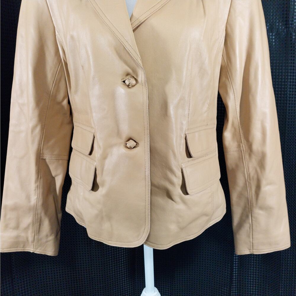 NWOT! PAMELA MCCOY! CAMEL TAN BEIGE GENUINE LEATHER KNOT DETAIL JACKET! SZ M - Picture 5 of 11